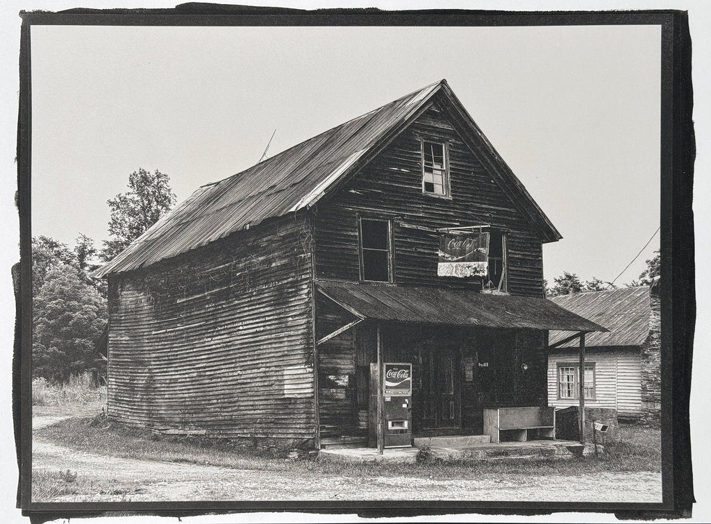 One-of-a-kind, handmade platinum/palladium print showing Woody's, an abandoned old wooden general store in Auroria Georgia the American South. Limited to an edition of 8 at this size plus two artist proofs, the price will increase with each sale.