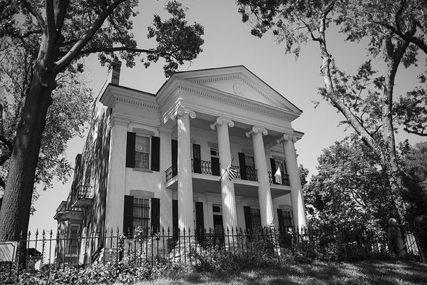Black and white photograph of the beautiful and historic Chantillon-DeMenil Mansion in St. Louis, Missouri.