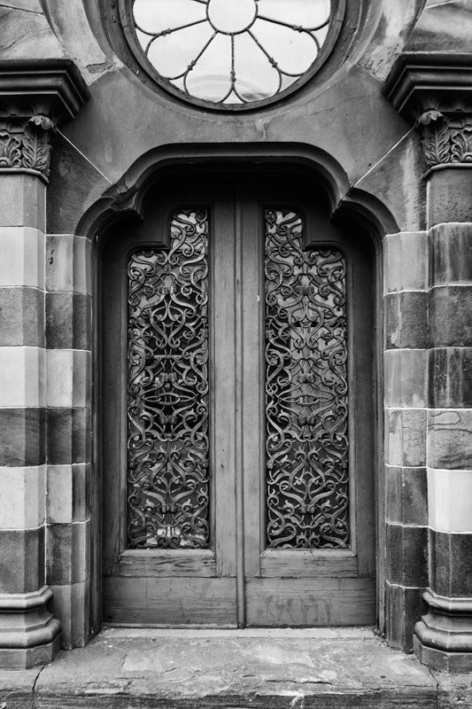 Black and white fine art photograph of the old Farmers and Exchange Bank, built in Charleston in 1853.