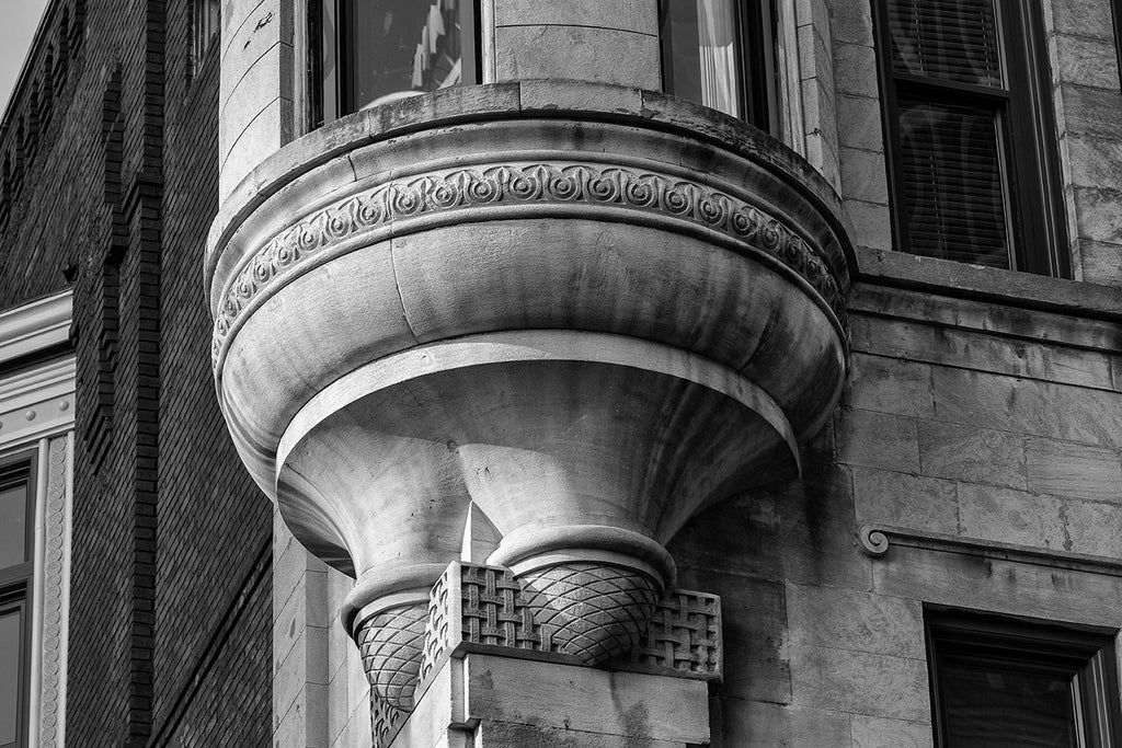Black and white architectural detail photograph of the Southern Turf saloon building, constructed in 1895 on Cherry Street (now 4th Avenue) in Nashville, Tennessee.