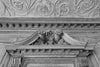 Black and white architectural detail photograph of Drayton Hall's elaborate interior woodwork and ornate plaster ceilings. NOTE: If you're interested in purchasing this photograph, be sure to examine the detail photograph. This image was made in dark conditions, which means there is a lot of film grain in the details.