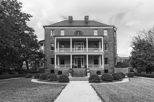Black and white photograph of the Joseph Manigault House built in 1803 in Charleston. Charleston has a huge quantity of gorgeous, unique historic structures, and the Manigault House is one of the finest.