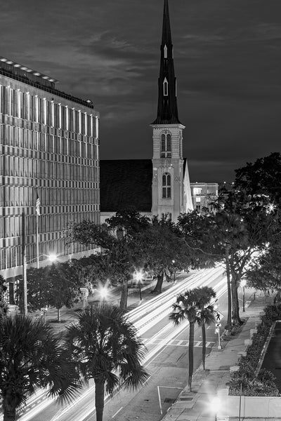 View of Charleston at Twilight - Black and White Photograph