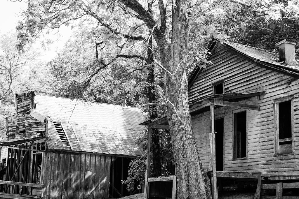 Abandoned Buildings at Rush Ghost Town: Black and White Photograph (DSC03120)