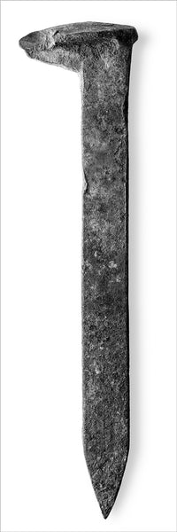 Monumental black and white detail photograph of a rusty railroad spike. The size of this ultra-wide panoramic photograph turns an ordinary object that's only seven inches long, into a vast and startling landscape up to ten feet wide. Available in one very wide print or as two half size prints for same price (see alternate photographs). Depending on space, it can be displayed vertically or horizontally.