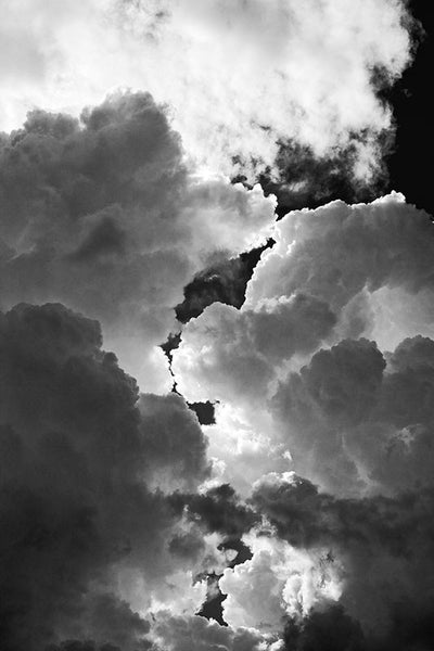 Black and white photograph of a boiling clouds in the skies over Texas. Some of the most intense thunderstorms I've ever experienced here in my home state of Texas.