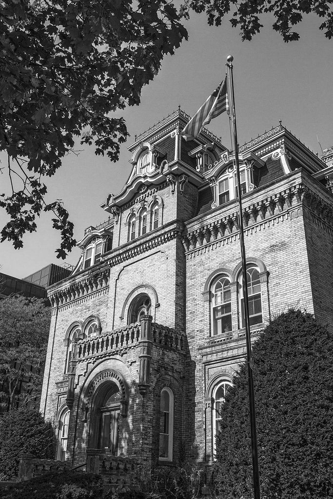 Black and white photograph of Napoleon and Abigail Van Slyke House (also known as the Keenan House), in the Mansion Hill district of Madison, Wisconsin