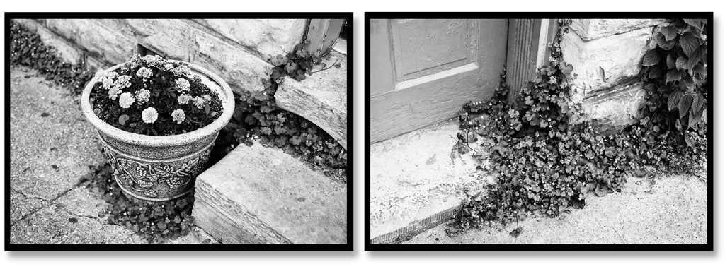 Small Town Sidewalk: Set of Two Black and White Photographs (DSC03192-4)