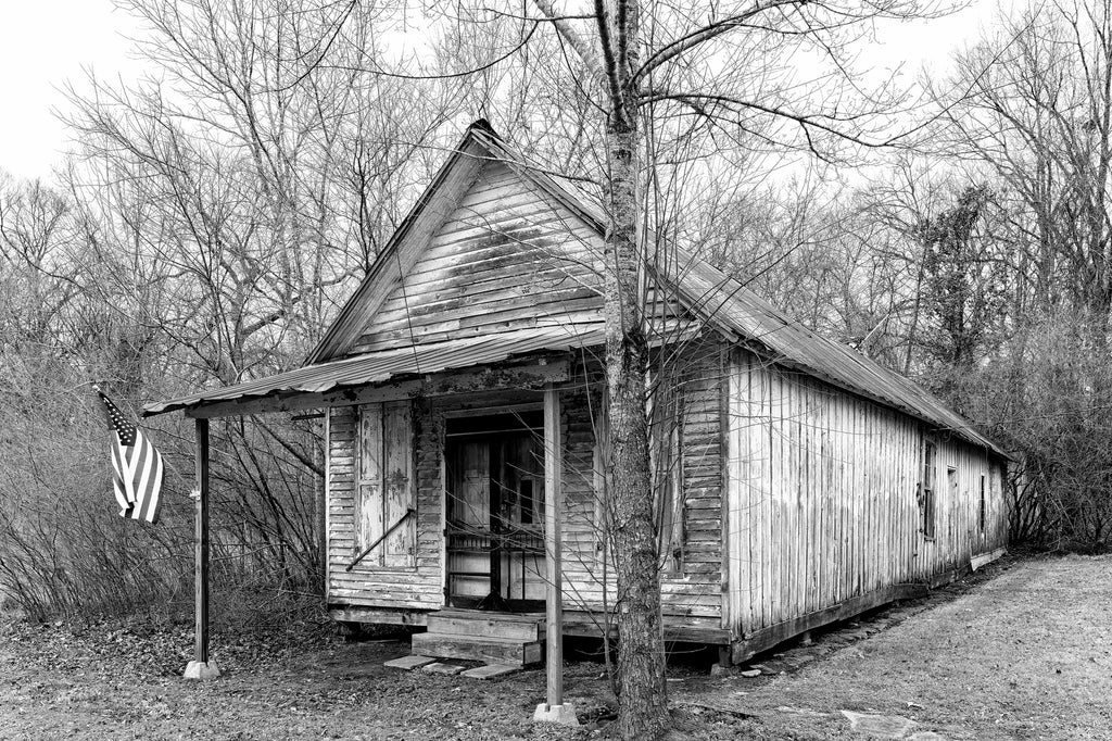 Black and white photographs of an abandoned old country store discovered along a back road