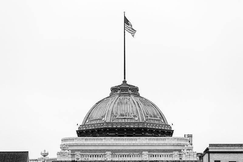 Black and white fine art photograph of Calcasieu Parish Courthouse Dome in Lake Charles, Louisiana.
