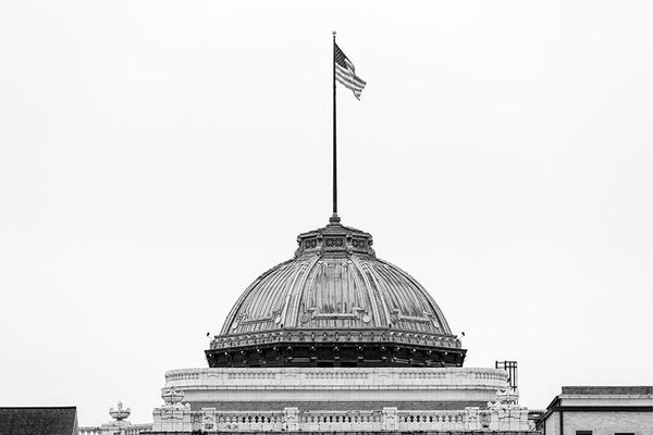 Black and white fine art photograph of Calcasieu Parish Courthouse Dome in Lake Charles, Louisiana.