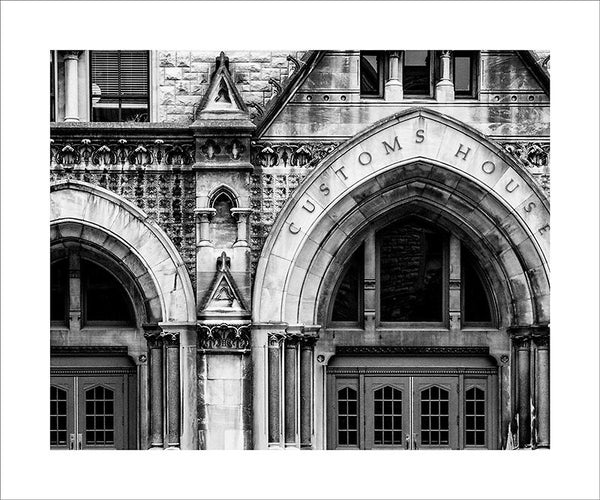 Black and white architectural detail photograph of the the arches of the historic Customs House in Nashville.  This photograph can be seen in the Nashville Room, a private dining room at Nashville's amazing Prima Restaurant in the Gulch neighborhood. At 16" x 20," this is the exact size and finish as the print at Prima -- just add your own top mat and framing.  This photograph is also available in other sizes. Go to the main Nashville gallery.