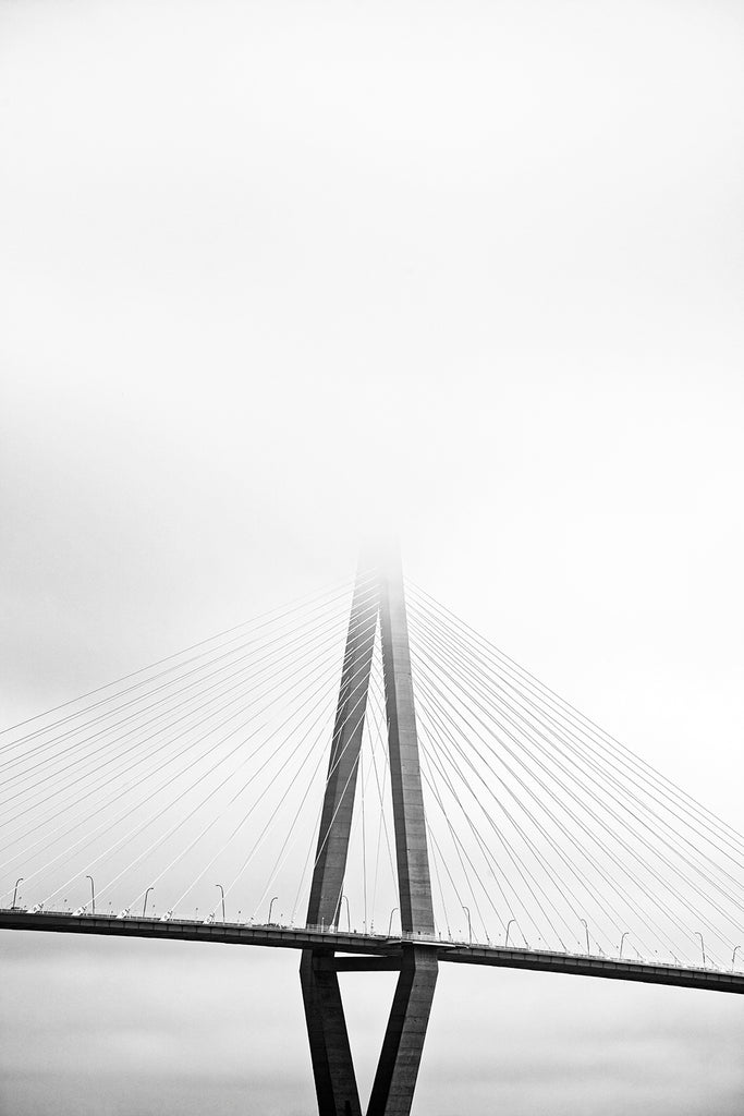 Charleston's Ravenel Bridge in Fog  - Black and White Photograph (DSC03038A)