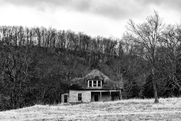 Landscape with Abandoned House - Black and White Photograph (KD008130X)