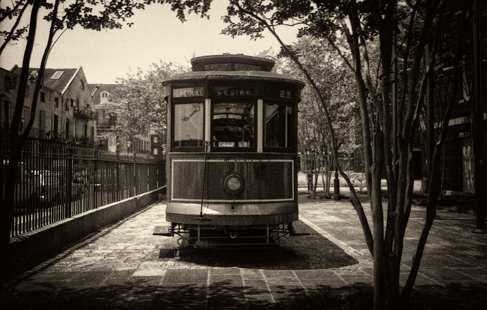 Vintage 1980s photo of original streetcar named desire in New Orleans. Fine art prints for sale $48.00 free shipping.